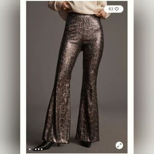Anthropologie Metallic Snake-Print Flare Pants in Black and Silver